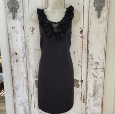 New York & Company Size 8 Woman's Black Satin Sleeveless Ruffle Trim Shift Dress