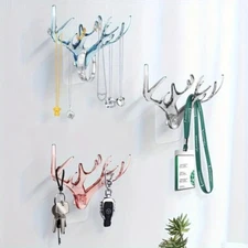 3PCS Wall Hooks Decorative Deer Head Hanger Organizer Rack Pink+Blue+Grey