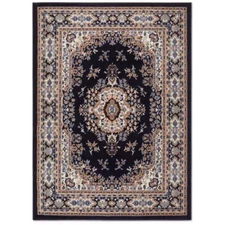 Area Rug Navy Blue/Brown 9 ft x 12 ft Rectangle Border Medallion Pattern Indoor