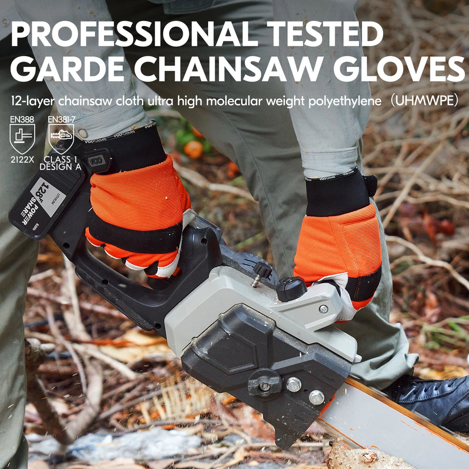 Vgo 1Pair Chainsaw Work Gloves Saw Protection on Left Hand Back (Orange, GA8912) - Image 4 of 4