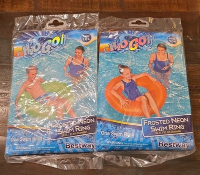 BESTWAY H20 GO! Frosted NEON SWIM RING WATER FLOAT LOT OF 2   GREEN ORANGE 36 IN