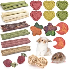 ERKOON 33PCS Bunny Chew Toys for Rabbits Teeth Natural Rabbit Toys Apple Wood...
