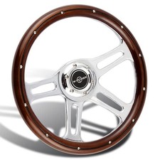 Dark Wood Grip 13.78 350mm 6 Bolt Chrome 4 Spoke Vintage Steering Wheel Dark Wood Grip 13.78 350mm 6 Bolt Chrome 4 Spoke Vintage Steering Wheel