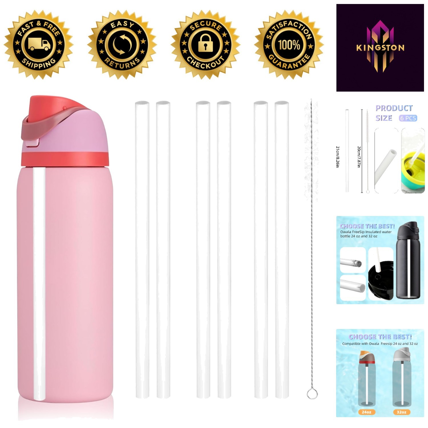 6PCS Compatible Owala Water Bottle Straws - Reusable, BPA-Fr