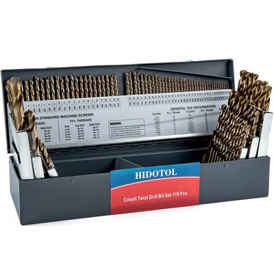 115pc Cobalt Drill Bit Set M35 HSS Metal Index Case