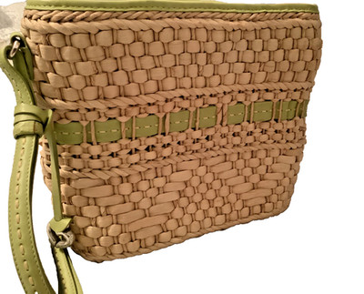 Brighton Carmella Woven Rattan Leather Lime Adjustable Strap Bag Charms /Heart