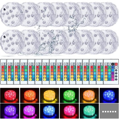 Hortsun 8 Pack Submersible Led Lights Remote Waterproof Pool Underwater Led