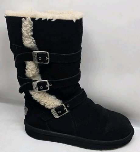 UGG AUSTRALIA Maddi Women's Black Suede Sheepskin Boots Sz 5 1001520 EUC $199