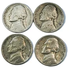 (4) 1941 / 1941 / 1942 / 1945 Silver Jefferson Nickels / Coins Ungraded .63 oz