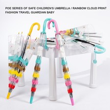 Yellow Kids Transparent Umbrella With Rainbow Auto Open Long Handle