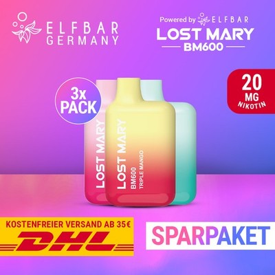 3 x Lost Mary BM600 E-Zigarette - ELF BAR E-Shisha - 20mg Nikotin - Alle Sorten