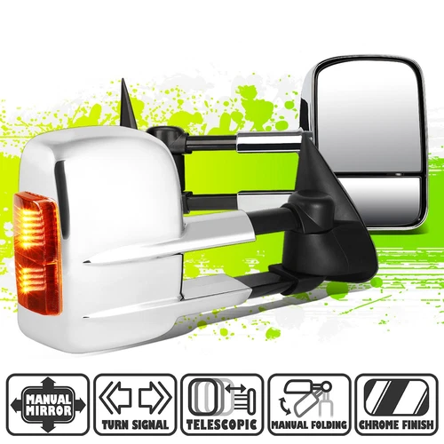 Chrome Manual Side Towing Mirrors LED Turn Signal for Silverado Sierra 03-07