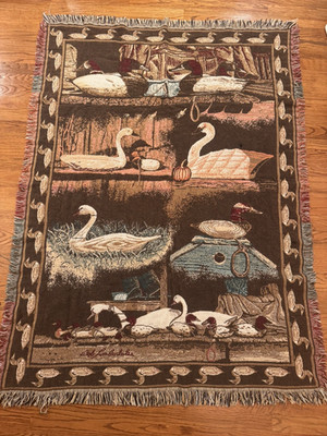 VTG Bob Timberlake Cotton Throw Fall Blanket Afghan Cottage Ducks Geese Swan