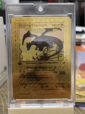 Pokemon Shining Charizard Gold Foil Fan Art Textured Collector Card 