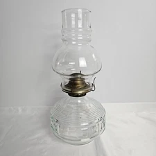 Eagle Glass Oil Lamp Clear with Ribbed Base – 12" Tall – Rustic Cottagecore Déco
