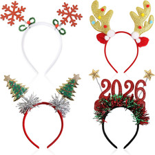 New Years Headbands for Women - 4 PCS Deer Antlers Headband  New Year Hats Acce