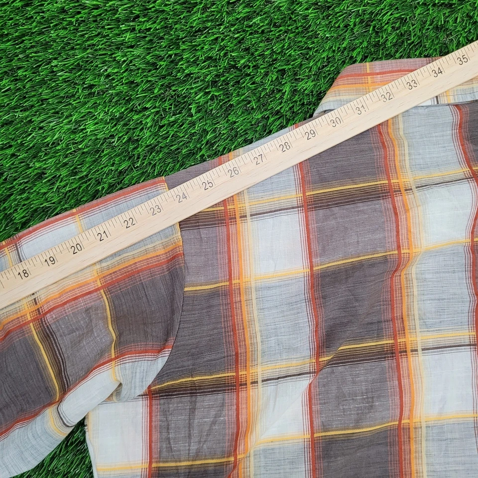 Vintage 80s Baracuta Plaid Button Shirt Large 23x28 Brown - Image 3 of 4