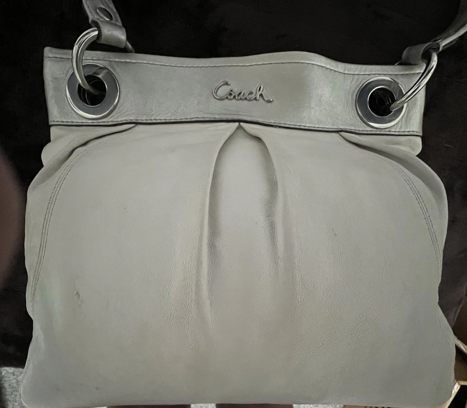 Bolso Bandolera COACH Ashley Cuero Boho Plateado Blanco Hombro Foto 3 de 4