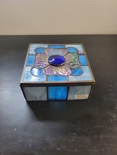 HAND MADE ART NOUVEAU STAINED GLASS HINGED TRINKET/JEWELRY BOX