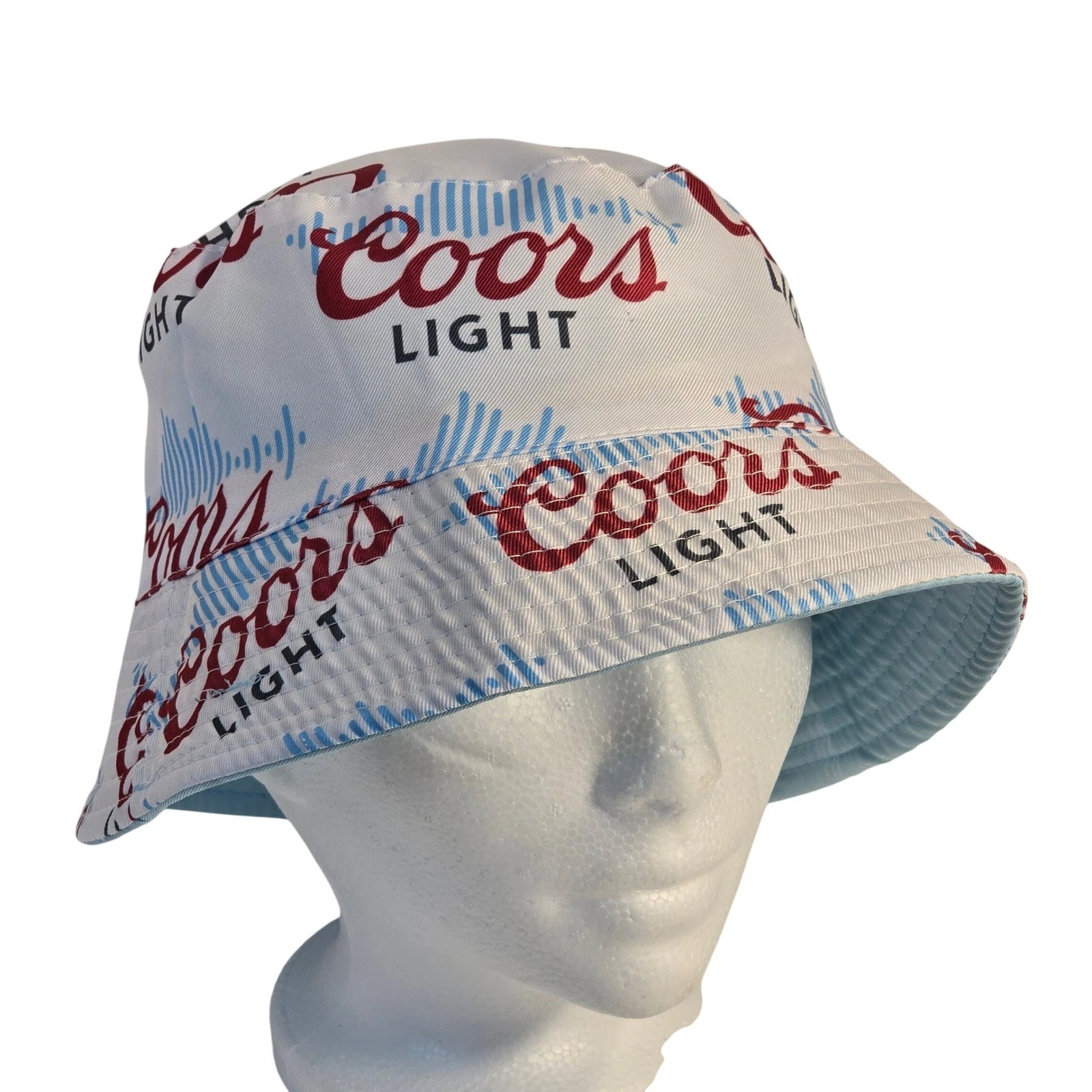 NEW Coors Light Reversible Bucket Hat White Blue Red Logo Beer Promo Sun