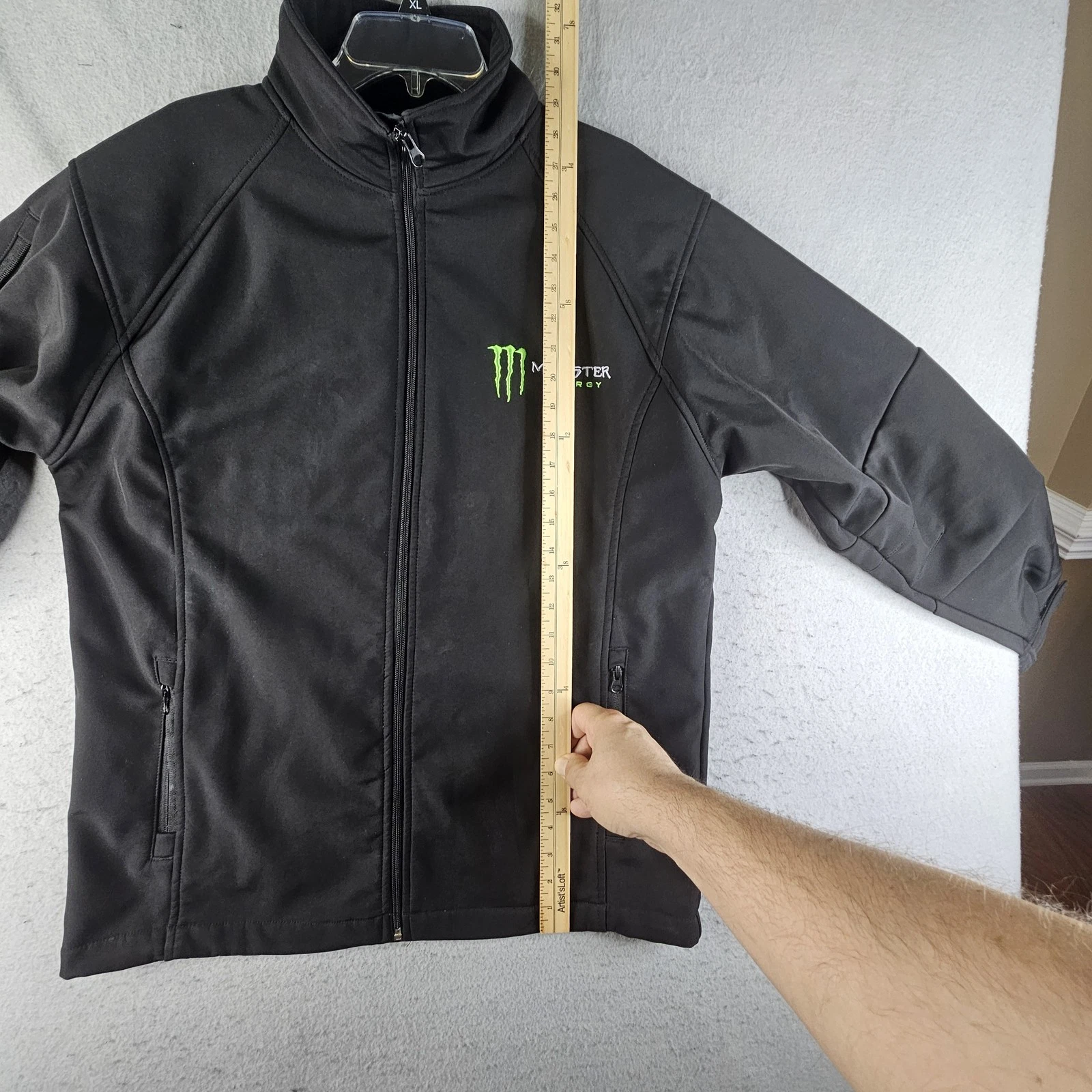 Monster Energy Jacket Mens Large Black Softshell Full Zip Embroidered Logo - product detail image 9