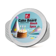5Pcs 8 Inch Silver Round Cake Boards, 1/2inch Thick Sturdy Cake Drums with Sm...