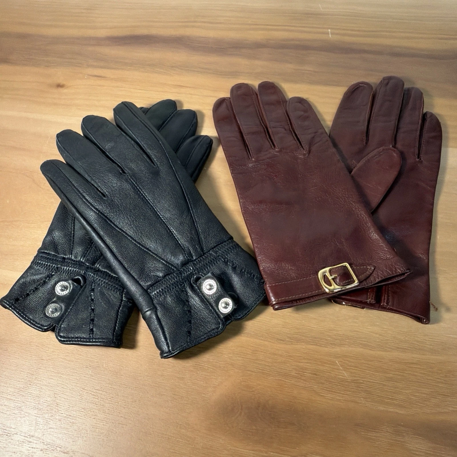 Women’s Lot (2) Gloves 100% Genuine Leather Lined Black Unlink Red Sz 7 Driving