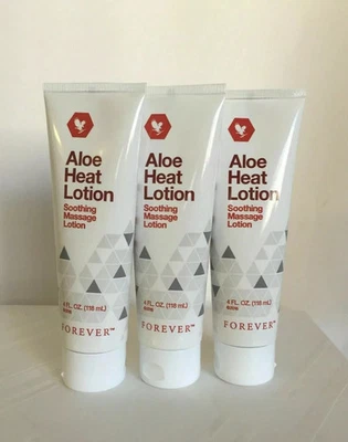 Confezione da 3x Forever Living Aloe HEAT LOTION WITH ALOE 118ml Lozione Mass...