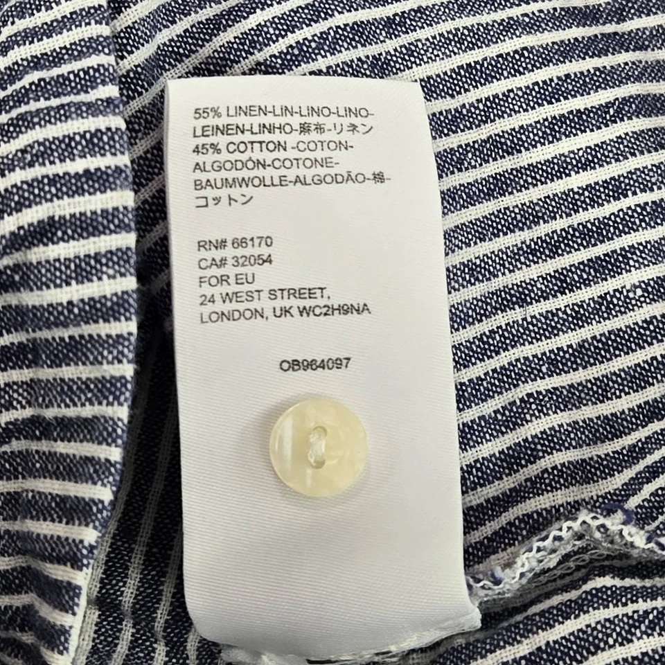 Romper Anthropologie Feminino 6 Ferrovia Marinha Linho Listrado Botão Sem Mangas 4" - Imagem 3 de 4