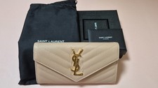 Saint Laurent Cassandra Matelass  Envelope Leather Wallet Ivory Beige  Authentic