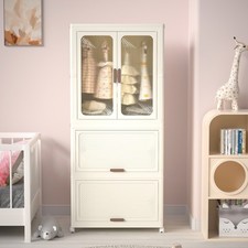 Portable Wardrobe with Magnetic Doors, 4 Cubes & Hanging Rod w/10 Hangers