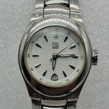 ESQ Swiss Movado Women Watch 25mm Date Indocator Silver Tone Band E5264, Runs