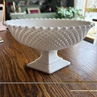Vintage English Hobnail Milk Glass Oval Footed Bowl Planter