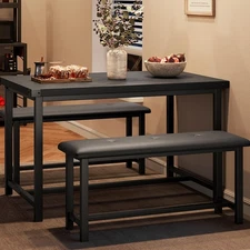 Dining Table Set for 4 with Upholstered Benches 3 Piece Kitchen Dining Table