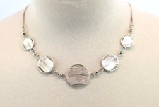 Silver Metal Wire Wrapped Circle Disk Pendant Necklace Choker Adjustable