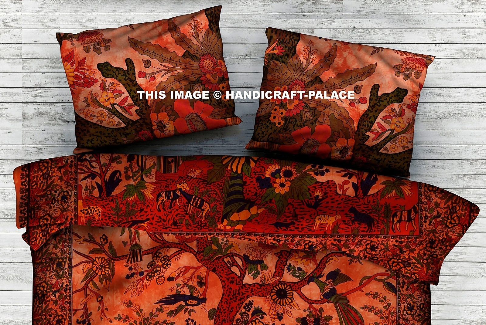 Indien Tree of Life Print Art Pillow Cover Boho Orange Throw Bedding Pillow Sham