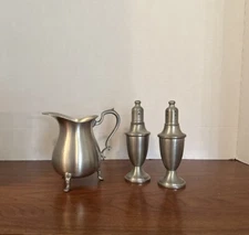 Vintage Web Weighted Pewter Salt And Pepper Shakers & Creamer
