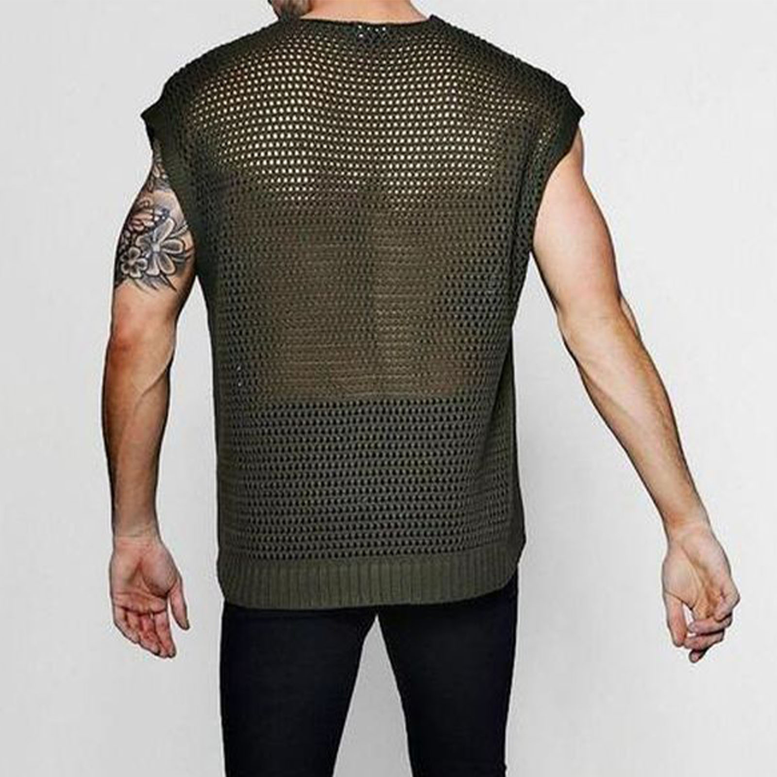 Sleeveless Shirt Polyester Mesh Design Fashion Pure Color Men Tank Tops