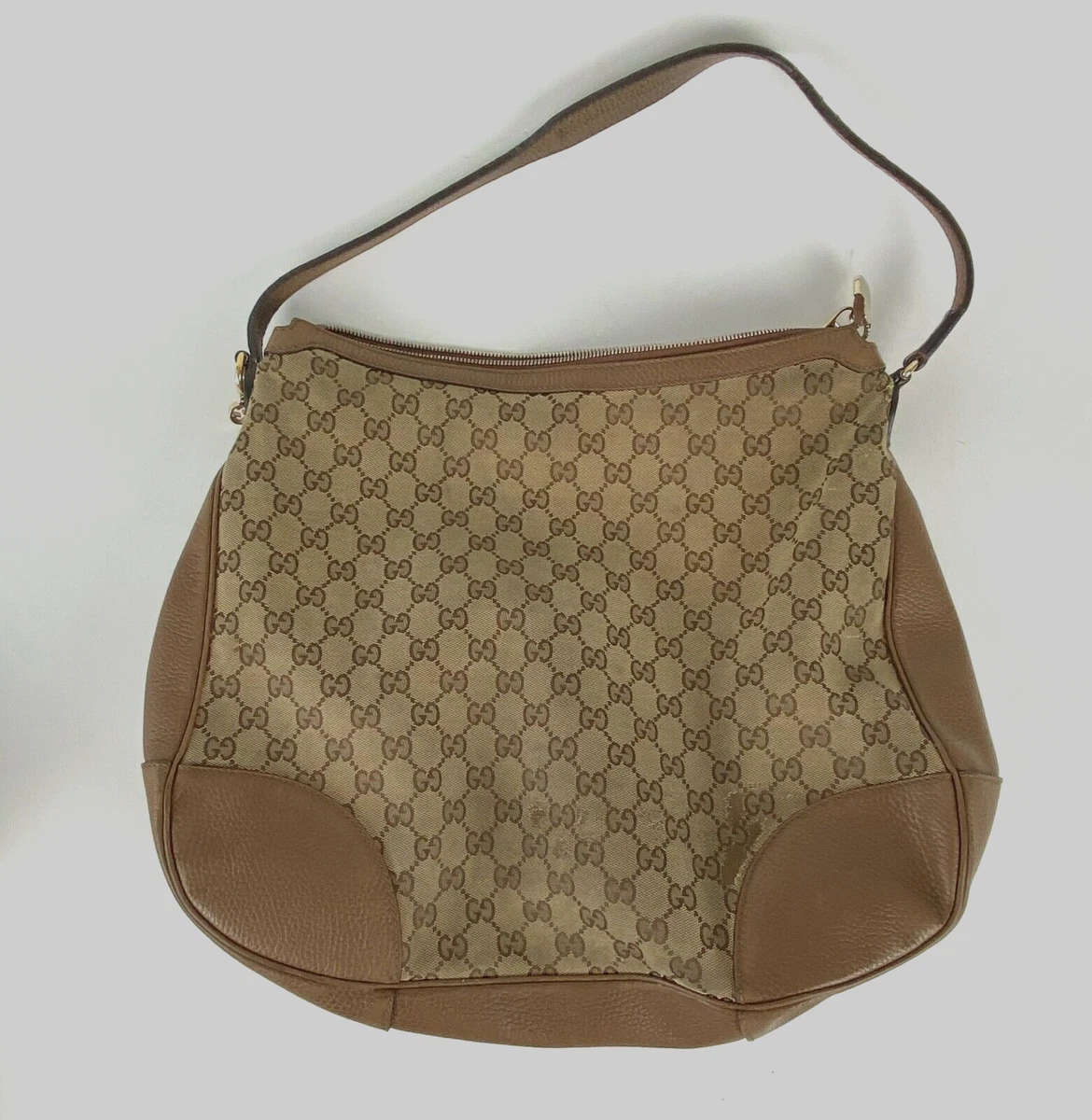 Gucci Auth Brown GG Monogram Canvas Leather Hobo Bag Shoulder Strap AS IS