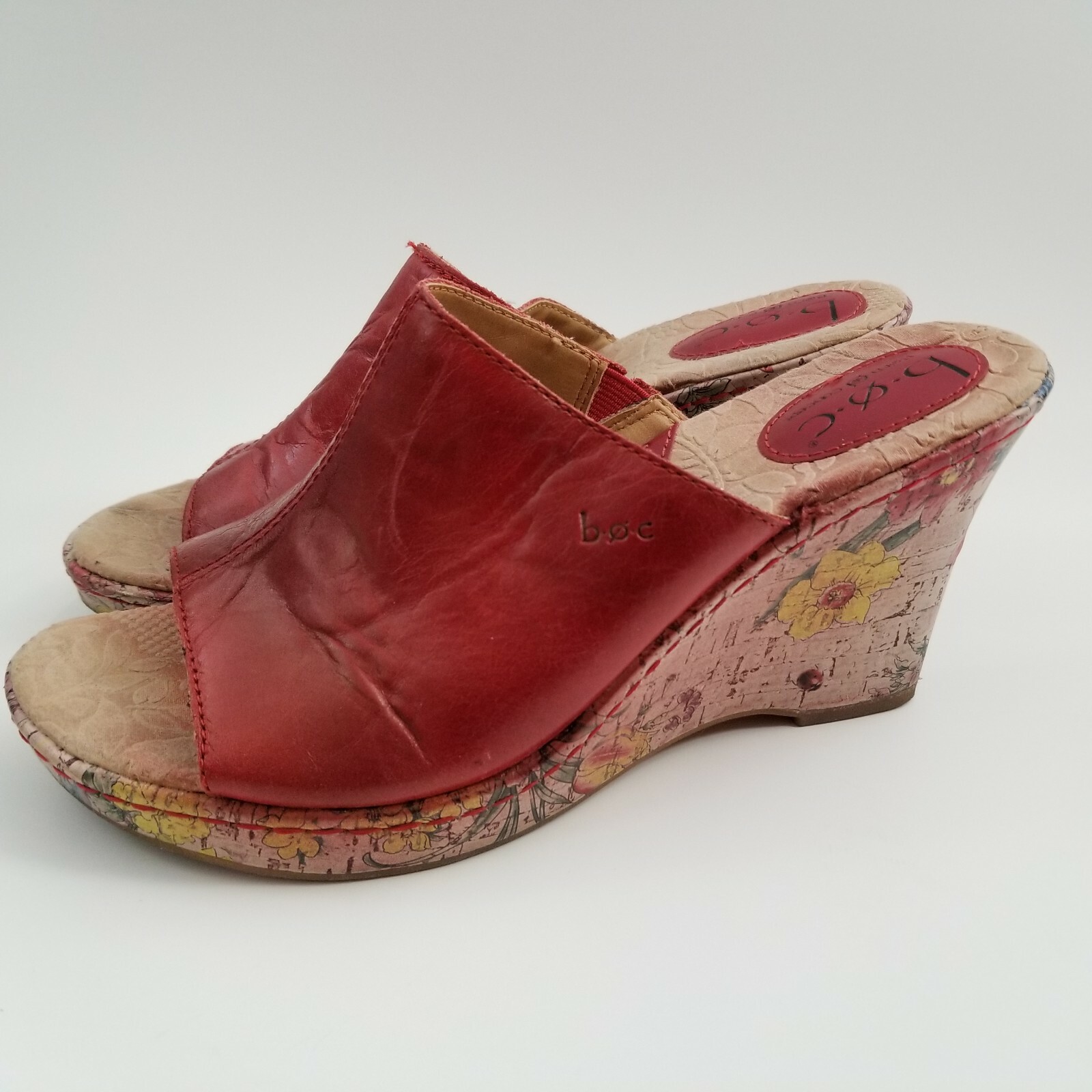 BOC Born Concept Clogs Floral Cork RED High Heels… - image 1