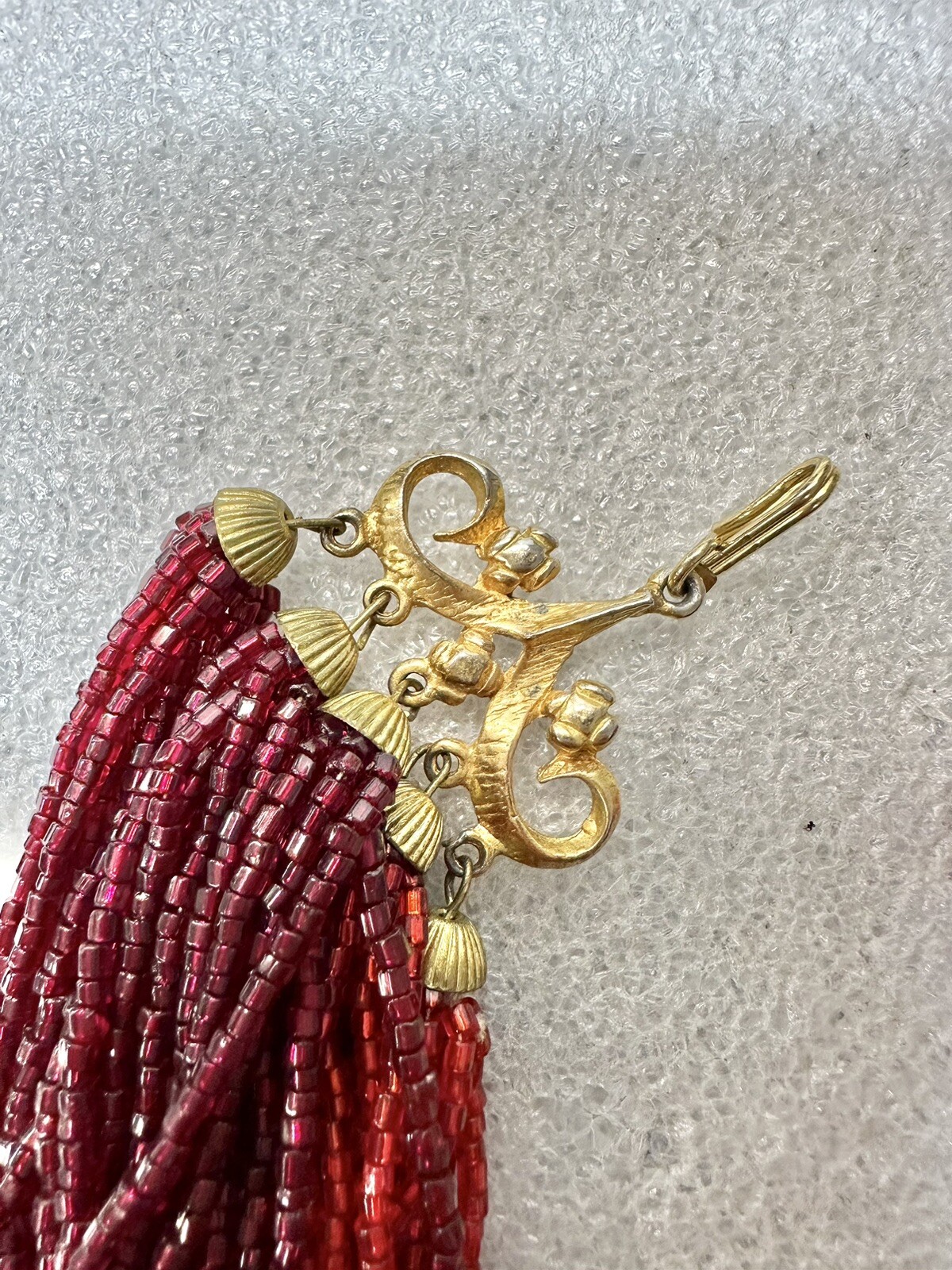 VTG 19” Bugle Seed Bead Ruby Red Multi Strand Bal… - image 6