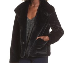 Leith Faux Fur Plush Jacket Black Size 14