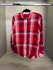 Red White Womens Plaid Button Up Flannel Small