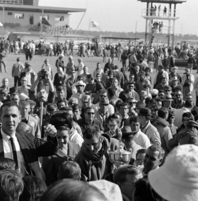 Winners Ken Miles receives the trophy 1966 Motor Racing Old Photo