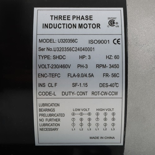 3HP General Purpose Three Phase Motor 230V/460V CW/CCW TEFC 2Pole 60HZ 3450RPM - Picture 5 of 10