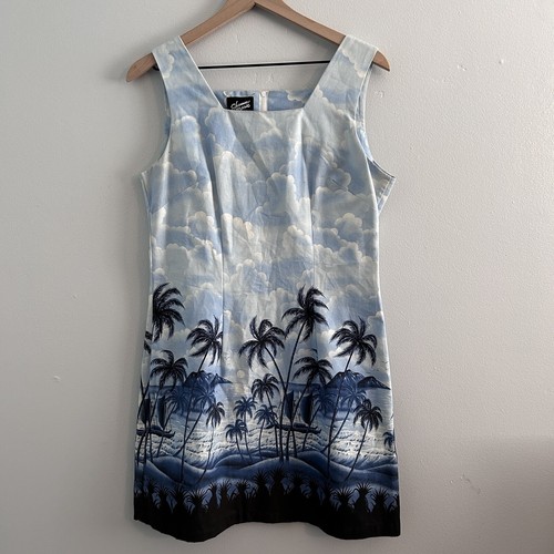Vintage Shannon Marie Tropical Hawaiian Dress Womens Medium Sleeveless Sky Mini