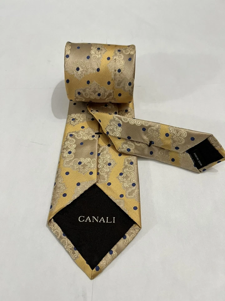 Canali 最近现代银色黄金/青铜佩斯利丝绸领带意大利 — 第 4/4 张图片