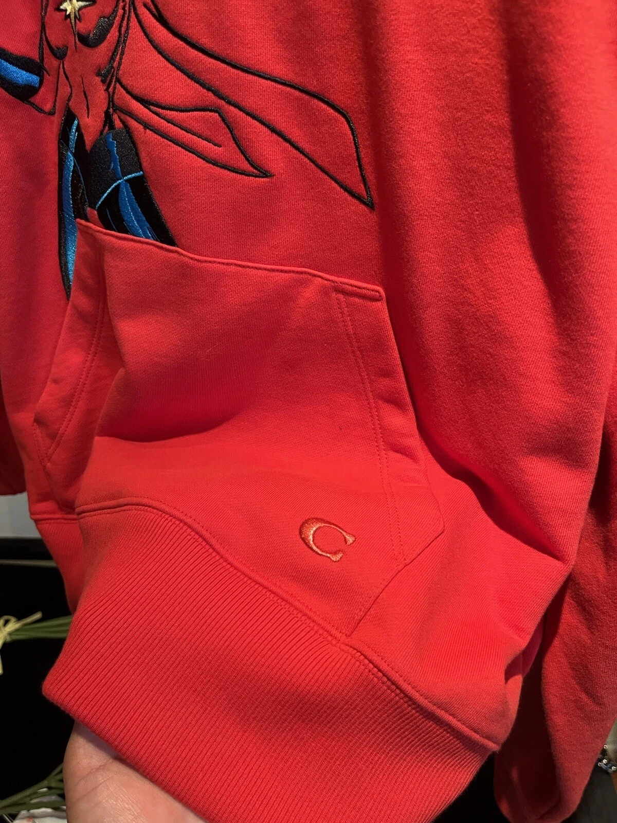 Felpa con cappuccio Coach X Marvel Carol Danvers 1557 rossa donna nuova con etichette taglia L regalo Natale