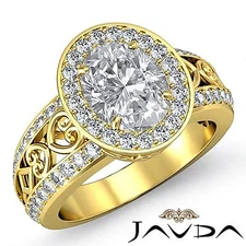 Oval Diamond Filigree Shank Halo Pave Set Engagement Ring GIA F Color VS2 2.25Ct