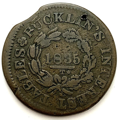 1835 1C Bucklin's Book Keeping Hard Times Token HT-353: Holed